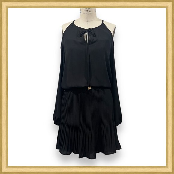 ALISON ANDREWS Black Cold Shoulder Pleated Mini Dress - Size M / NWT - Picture 3 of 10